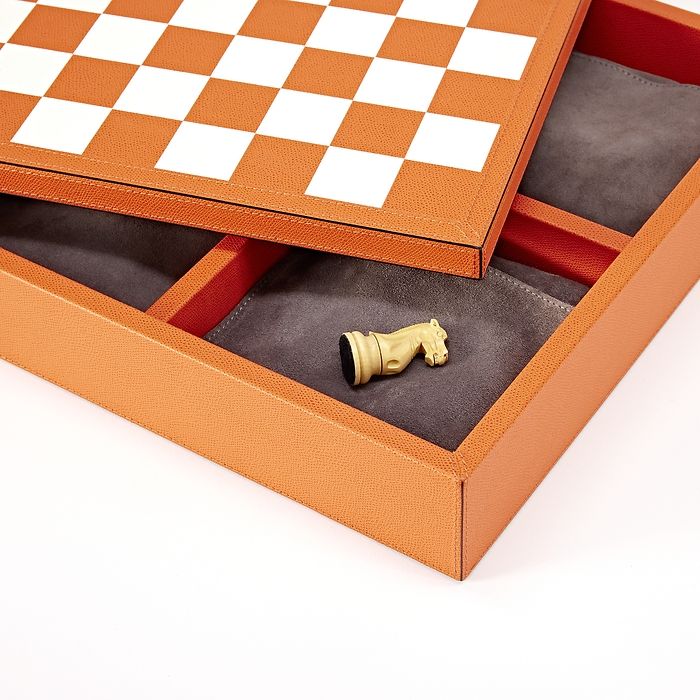 Spielesammlung (Mühle, Dame, Schach, Domino), Leder, Orange, Bild 3