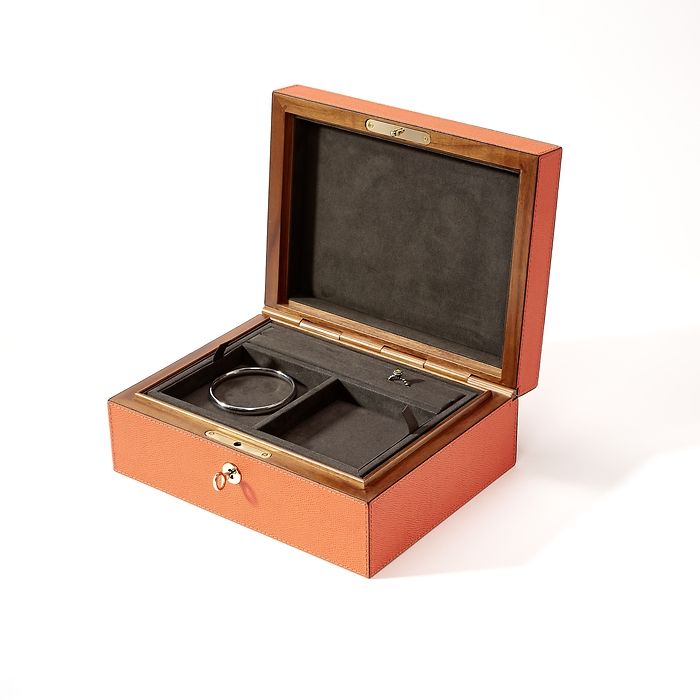 Schmuckbox, Walnussholz/Leder, Orange, Bild 1